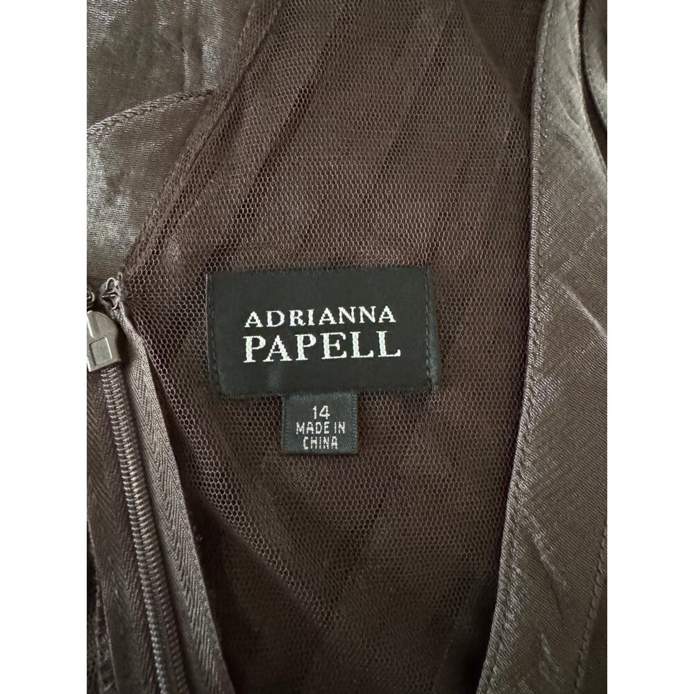 Adrianna Papell | Silver Shimmery Shutter Pleat Short Cocktail Dress | Size 14 - Picture 9 of 14